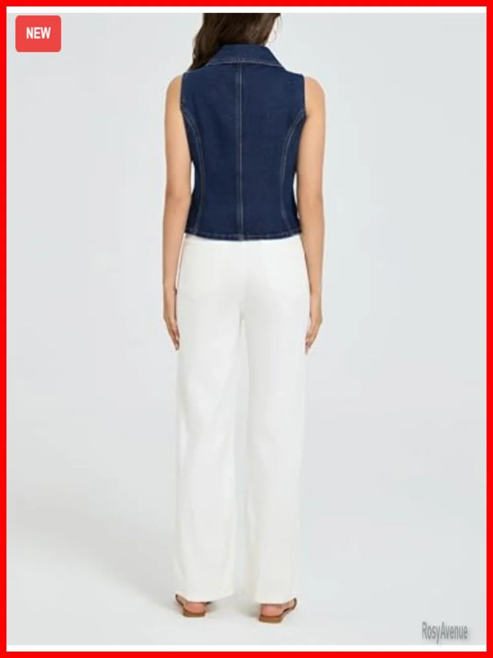 Women's Denim Vest Top Lapel Collar Sleeveless V Neck Button Down